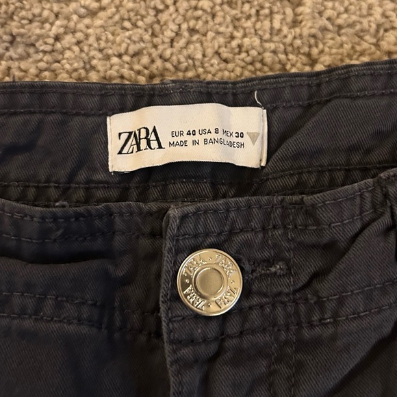 ZARA Women High Rise Straight Cargo Trousers Pants Black - Picture 5 of 7